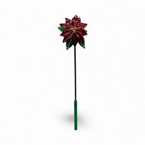 Dept 56 Poinsettia candle snuffer metal 11" x 3" vintage Taiwan shiny red green